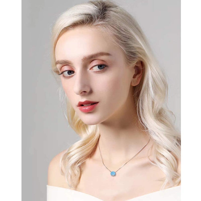 CiNily Blue Opal Necklace Small Pendant Necklace 18K Wihte Gold Plated Gemstone Simple Necklace for Women - Image 5